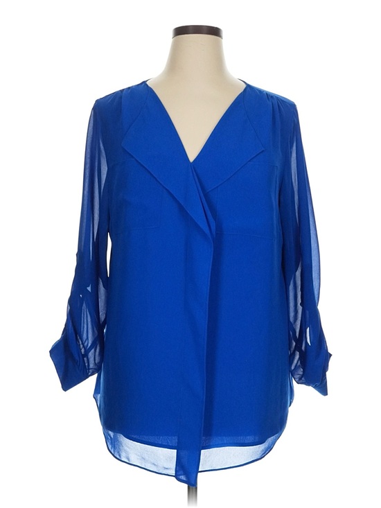 Calvin Klein Tops - Calvin Klein Sheer V-Neck Blouse in Cobalt Blue